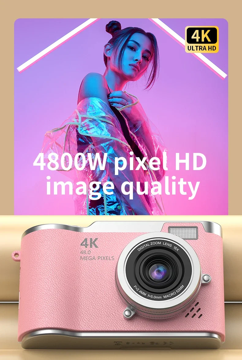 4K CCD 8X Digital Zoom Digital Camera for Student 48MP Compact Digital Photography Camera 180°Flip Screen Selfile Camera RENEAR