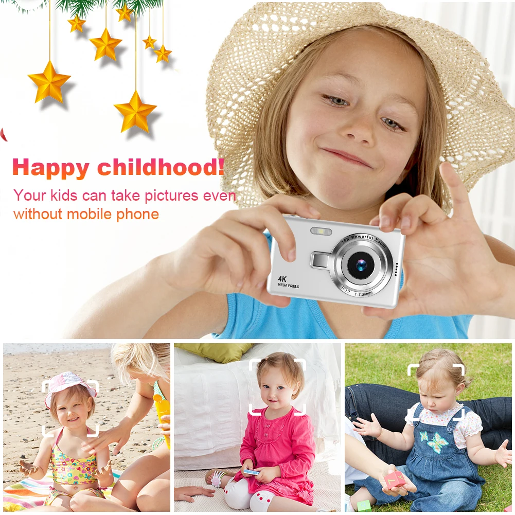 4K HD 1080P Digital Camera Anti-Shake Autofocus Vlogging Camera 2.4 Inch IPS Screen Photography Camera for Kids Adults Beginners