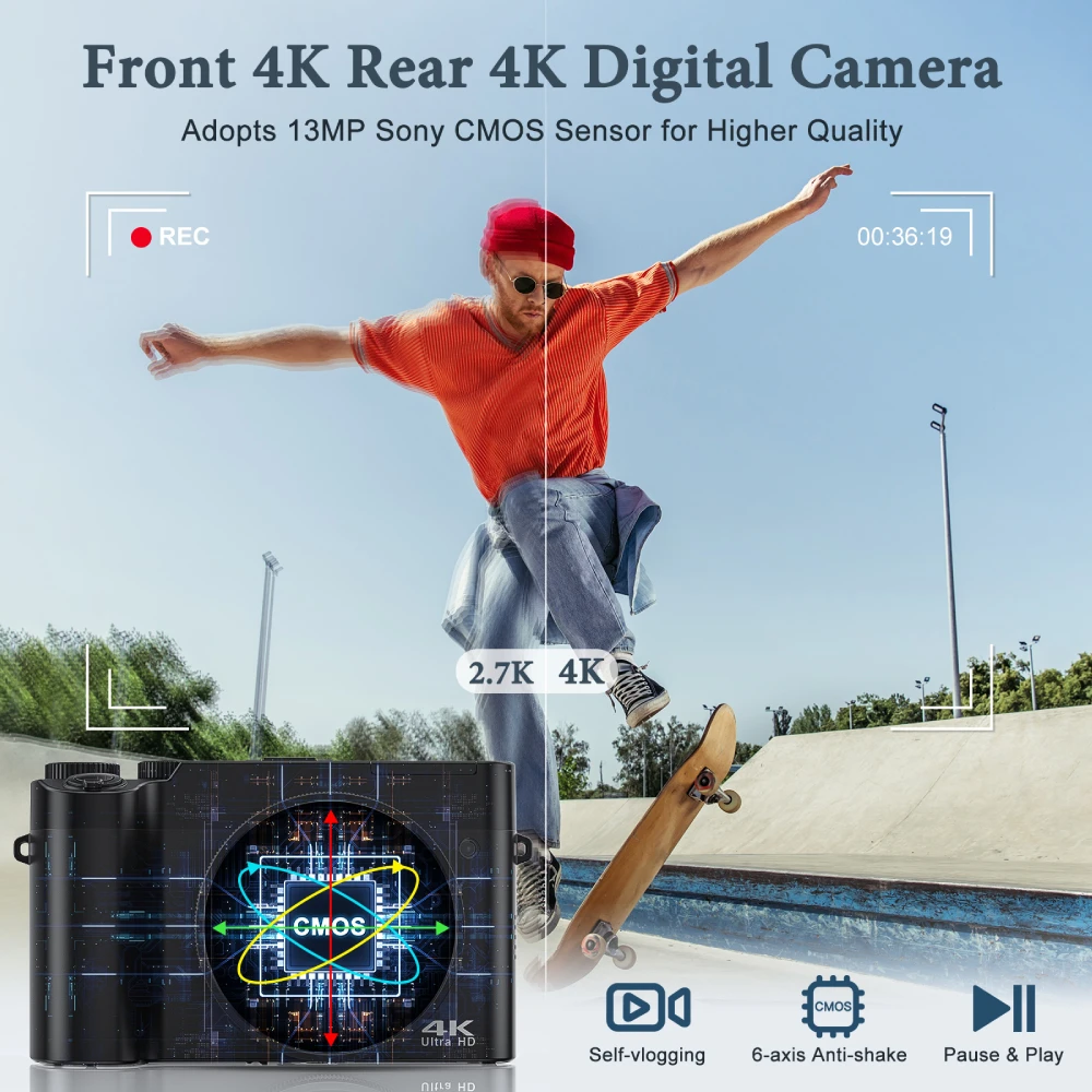 4K 64MP Digital Camera for Photography and Video Autofocus Dual Cameras Vlogging Camera for YouTube 6-Axis Stabilization Camera 4K 64MP Digital Camera for Photography and Video Autofocus Dual Cameras Vlogging Camera for YouTube 6-Axis Stabilization Camera