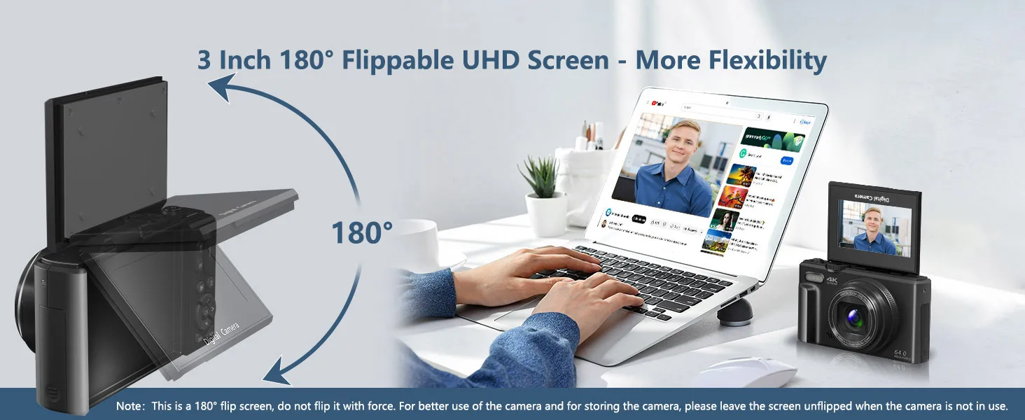 4K compact digital photography camera, 18x digital zoom, vintage vlog video recorder for YouTube, 180° flip screen, WiFi webcam