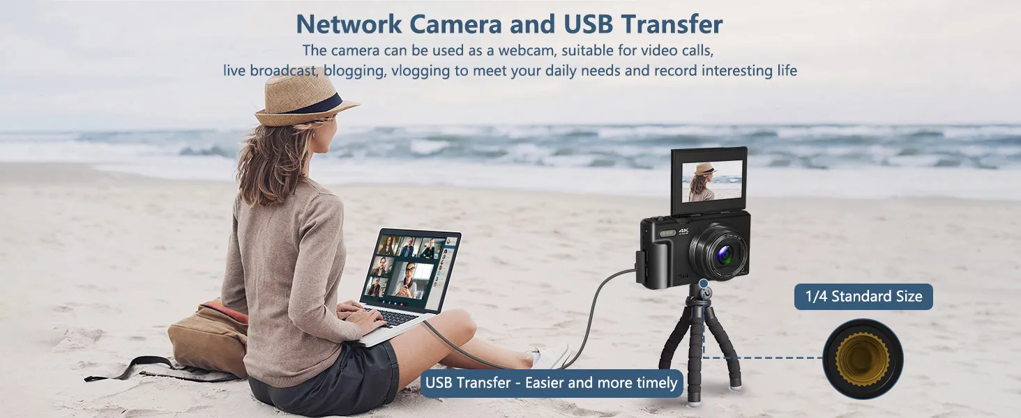 4K compact digital photography camera, 18x digital zoom, vintage vlog video recorder for YouTube, 180° flip screen, WiFi webcam