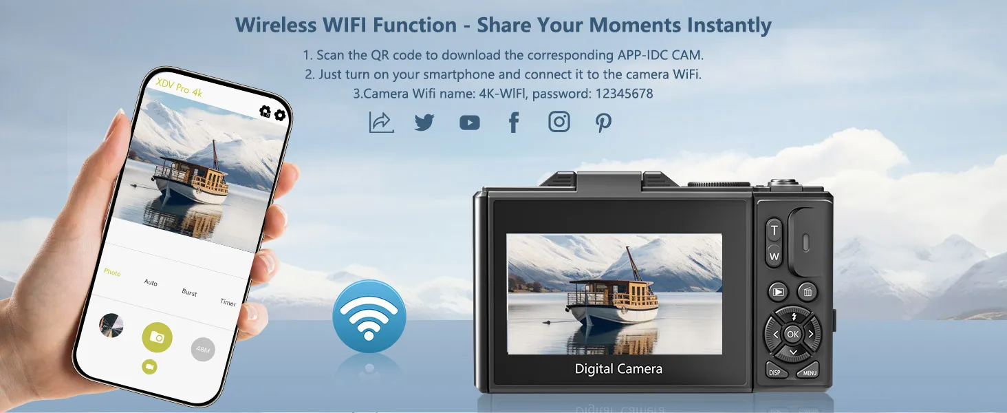 4K compact digital photography camera, 18x digital zoom, vintage vlog video recorder for YouTube, 180° flip screen, WiFi webcam