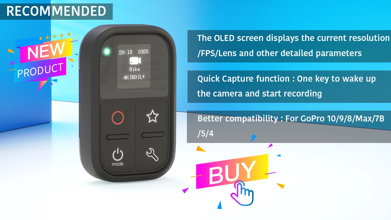 Remote Control for GoPro Hero13 12 11 10 9 8 Max with Stick Mount and Wrist YOCTOP Bluetooth Smart Remote compatible with Remote Control for GoPro Hero13 12 11 10 9 8 Max with Stick Mount and Wrist YOCTOP Bluetooth Smart Remote compatible with