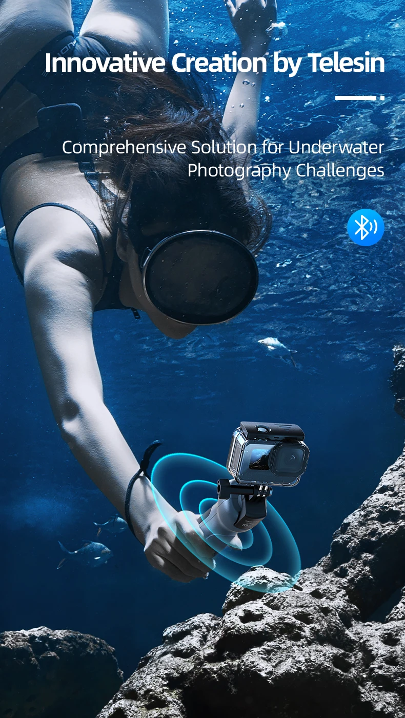 TELESIN Underwater Selfie Stick Waterproof Diving Extendable Selfie Stick Wireless Remote Control For Gopro Hero 8 9 10 11 12 13