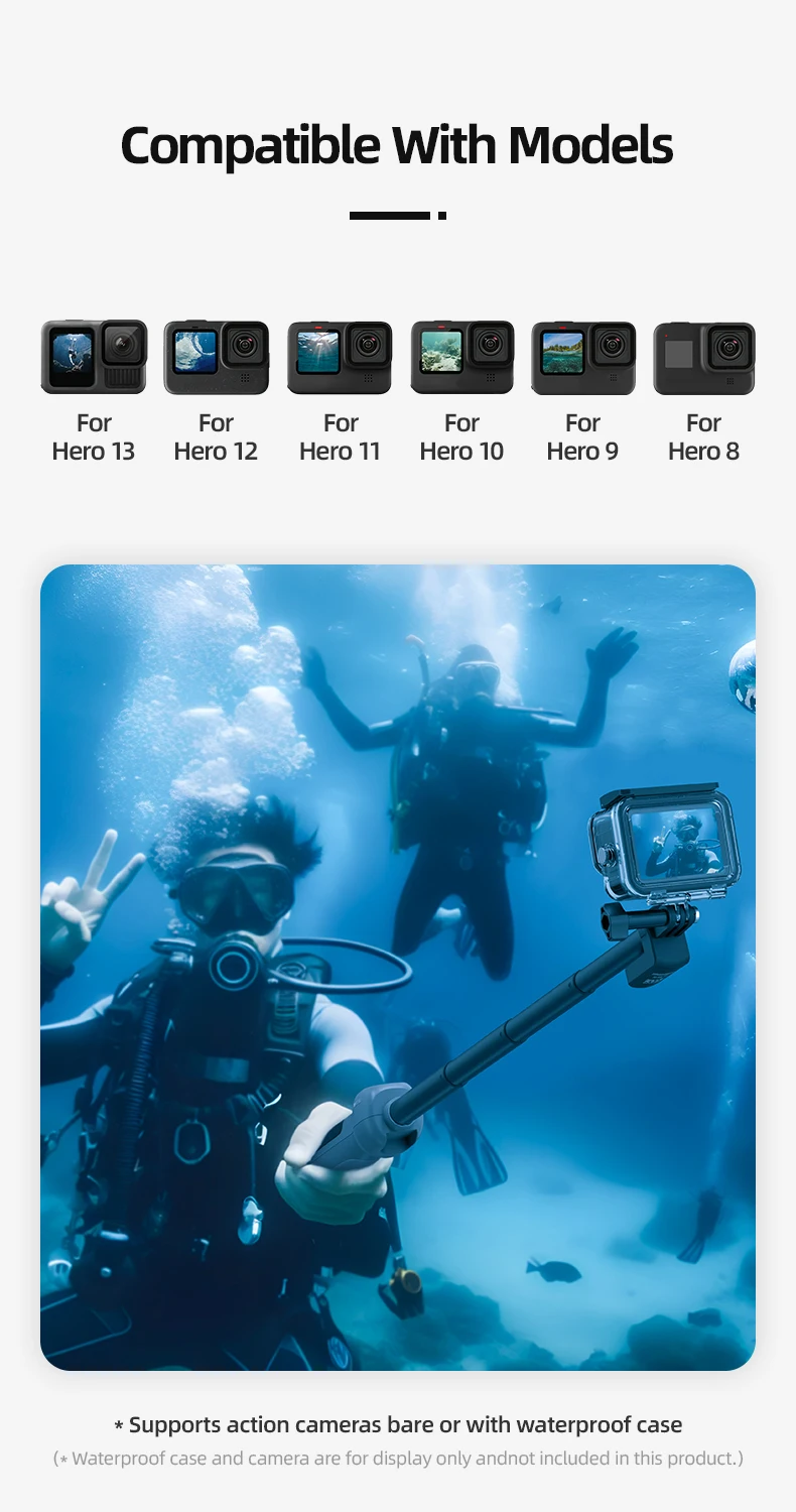 TELESIN Underwater Selfie Stick Waterproof Diving Extendable Selfie Stick Wireless Remote Control For Gopro Hero 8 9 10 11 12 13