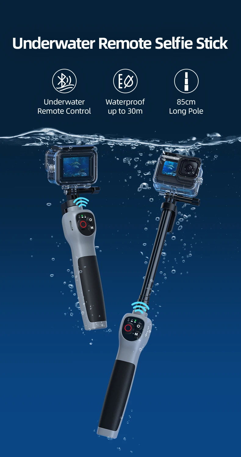 TELESIN Underwater Selfie Stick Waterproof Diving Extendable Selfie Stick Wireless Remote Control For Gopro Hero 8 9 10 11 12 13