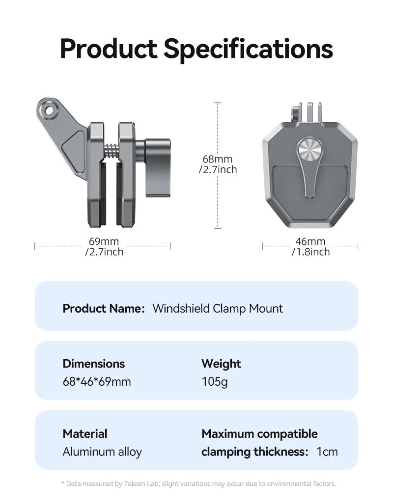 TELESIN Action Camera Motorcycle Windshield Clamp Mount Holder For Gopro Insta360 DJI Action Camera Accessories POV Shoot