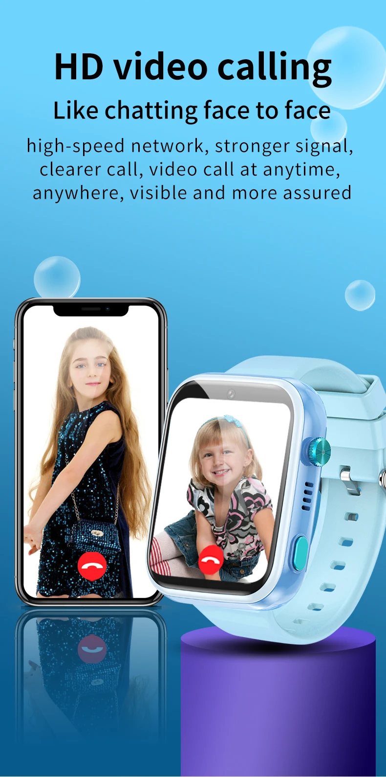 Smart 4G Kids GPS WIFI Trace Location Sim Card Phone Watch with Camera, Voice Video SOS Calls Whatsapp Ideal for Child Students