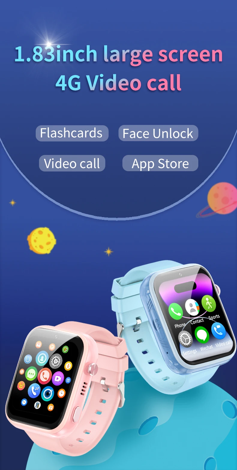 Smart 4G Kids GPS WIFI Trace Location Sim Card Phone Watch with Camera, Voice Video SOS Calls Whatsapp Ideal for Child Students