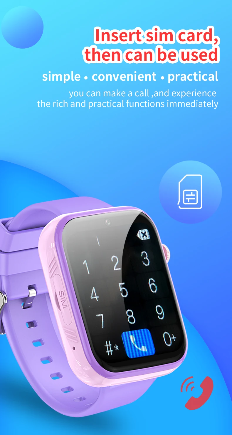 Smart 4G Kids GPS WIFI Trace Location Sim Card Phone Watch with Camera, Voice Video SOS Calls Whatsapp Ideal for Child Students