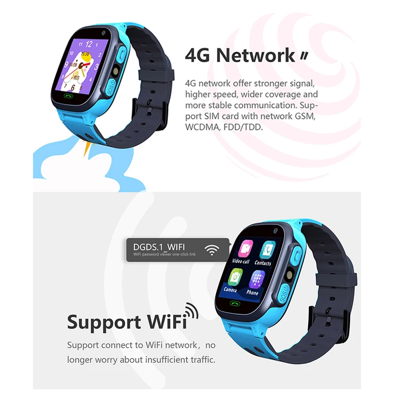 Smart 4G Remote Camera GPS WI-FI Trace Locate Smartwatch Video SOS Call Phone Watch for Kids Student