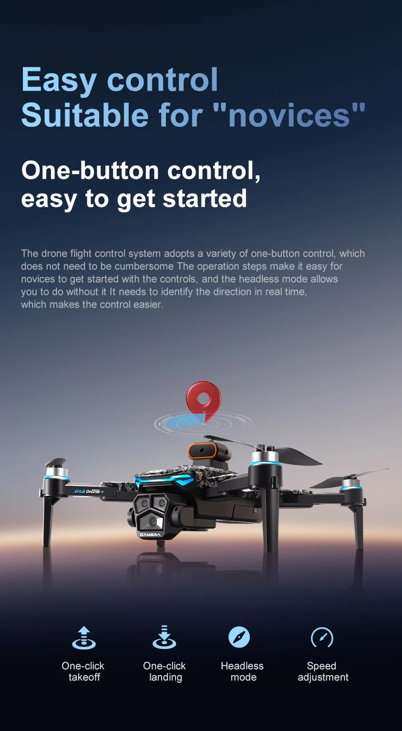 New D13 RC Drone 4K Professional HD Triple Camera 5G WIFI FPV Dron 360° Obstacle Avoidance Brushless Large Screen Quadcopter Toy