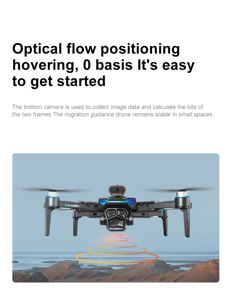 New D13 RC Drone 4K Professional HD Triple Camera 5G WIFI FPV Dron 360° Obstacle Avoidance Brushless Large Screen Quadcopter Toy