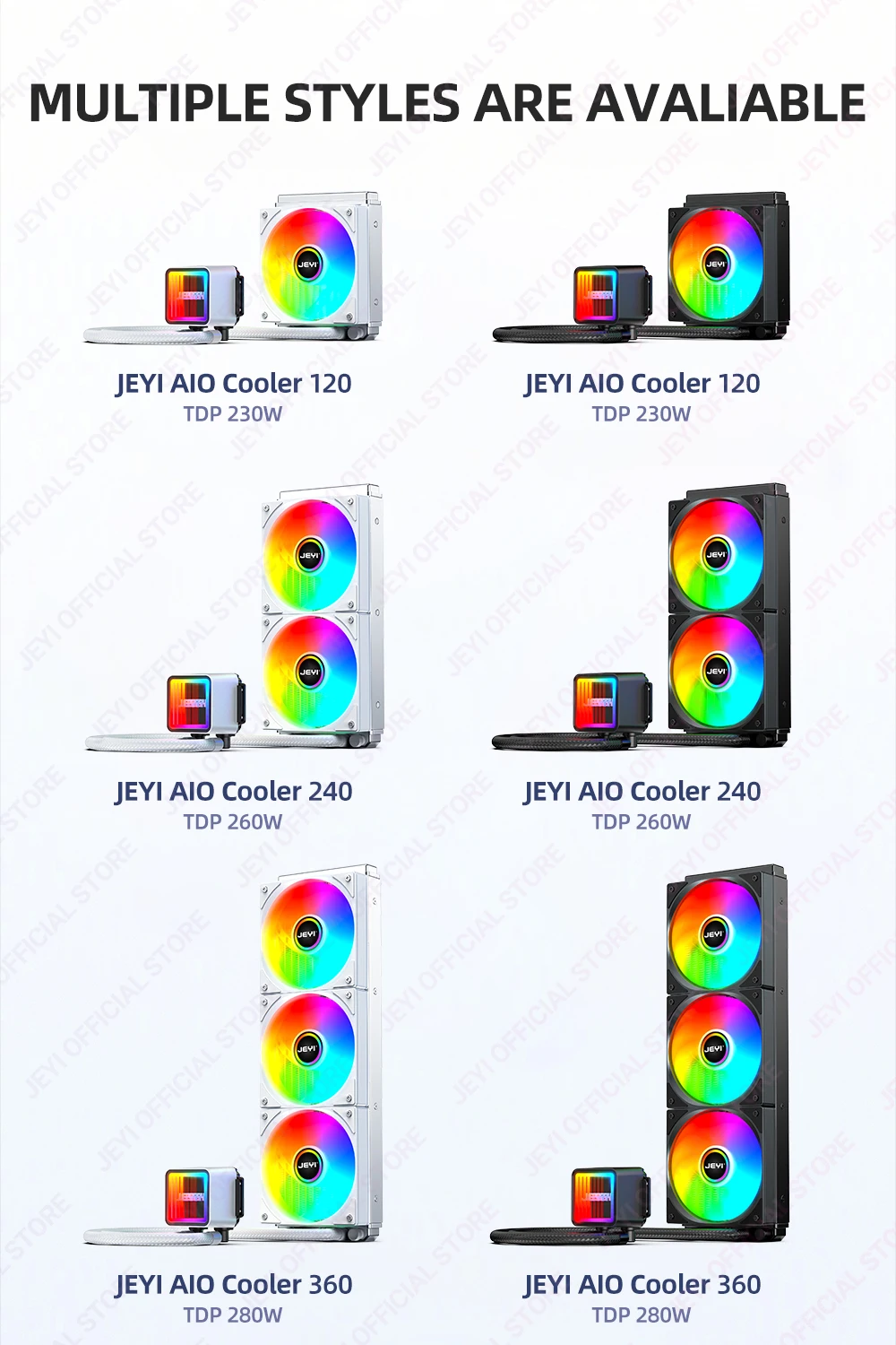 JEYI Liquid Cooler 120/240/360, ARGB CPU AIO Water Cooler, Water Cooling PC, Support Intel & AMD, Efficient PWM-Controlled Pump