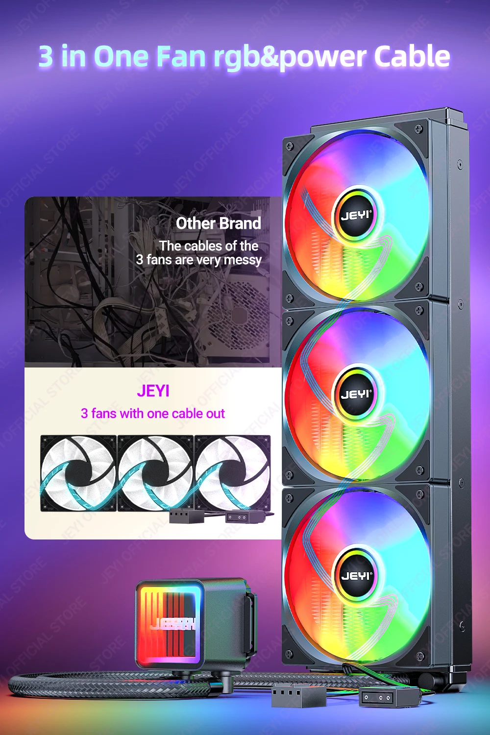 JEYI Liquid Cooler 120/240/360, ARGB CPU AIO Water Cooler, Water Cooling PC, Support Intel & AMD, Efficient PWM-Controlled Pump