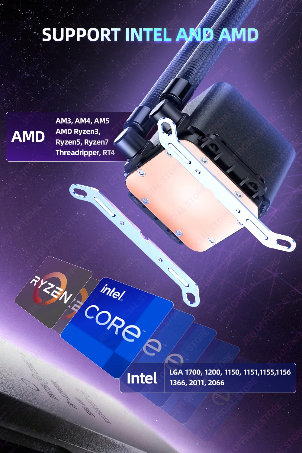 JEYI Liquid Cooler 120/240/360, ARGB CPU AIO Water Cooler, Water Cooling PC, Support Intel & AMD, Efficient PWM-Controlled Pump