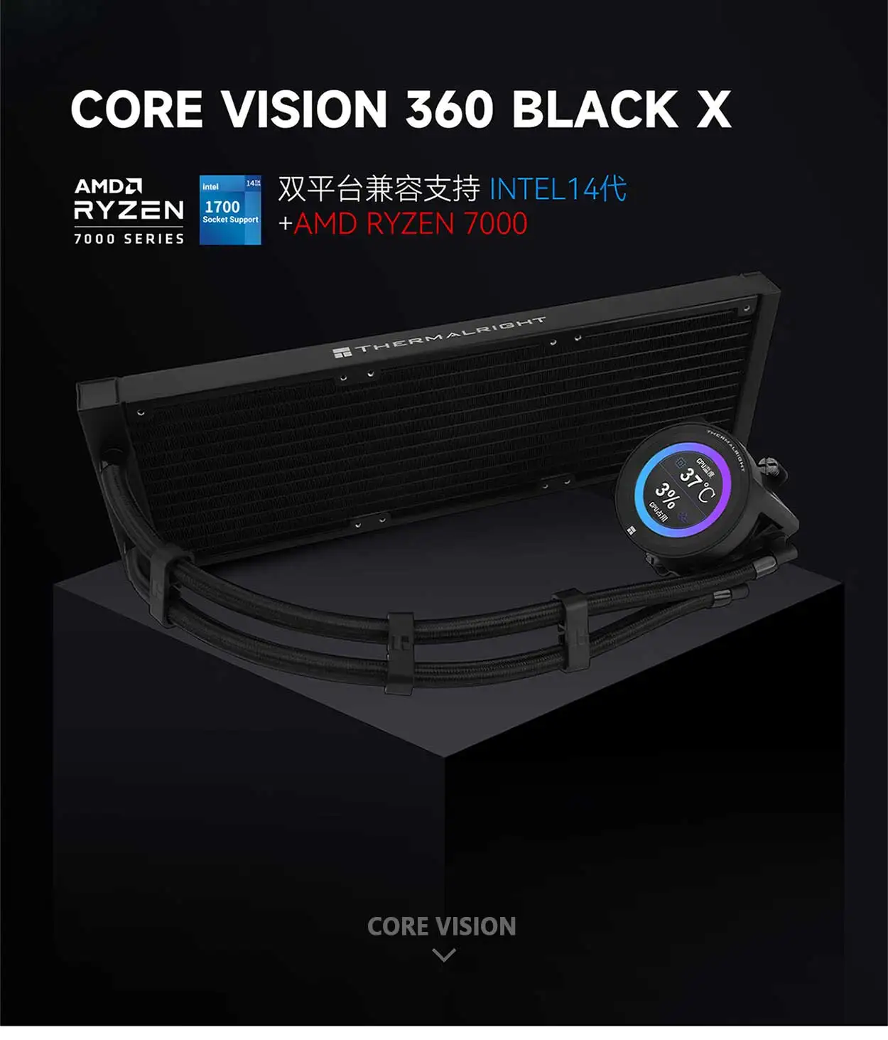 Thermalright CORE VISION 360 X(No fan version) 360mm LCD screen All-in-one Liquid Cooler Support LGA 1700 AMD AM5