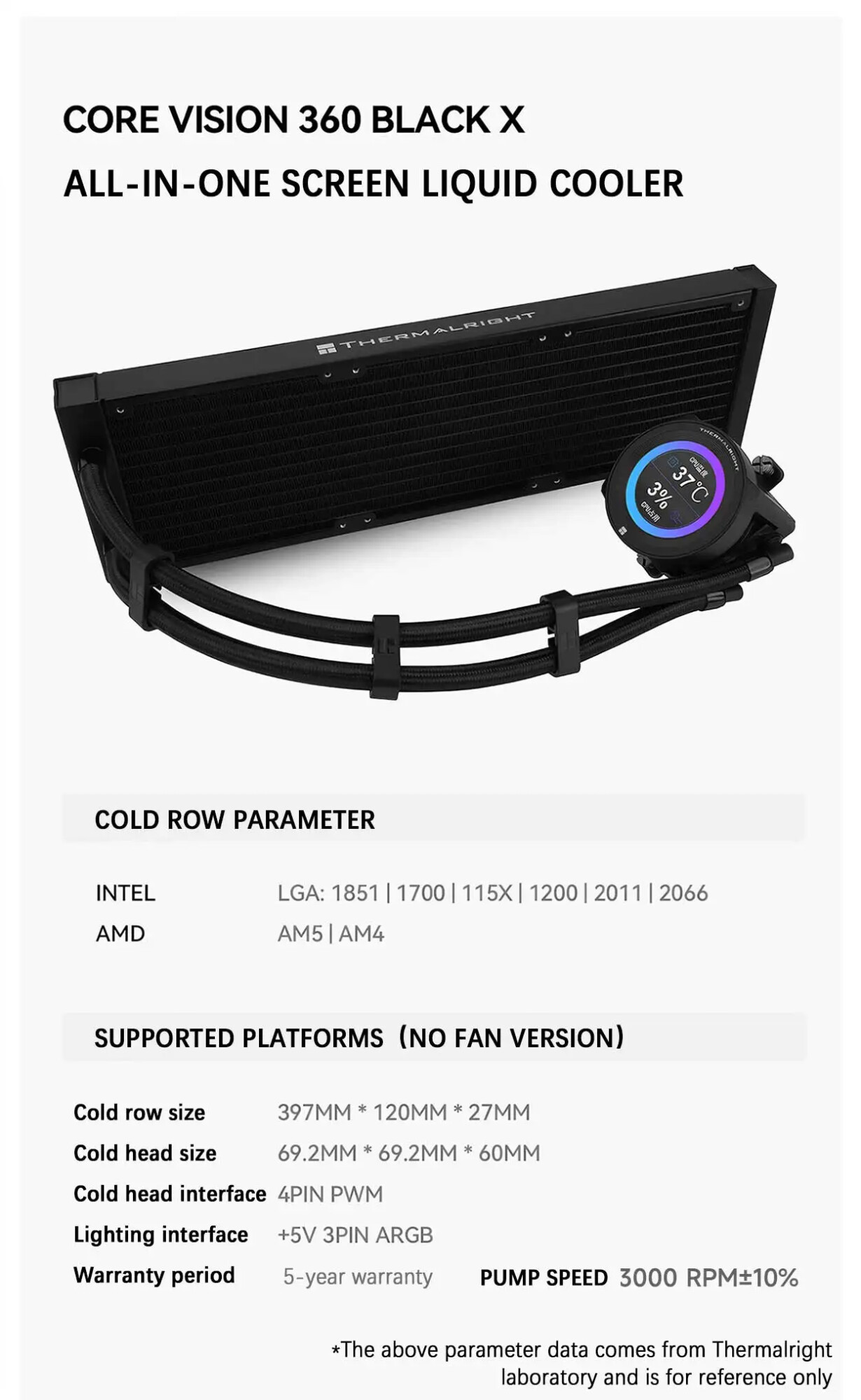 Thermalright CORE VISION 360 X(No fan version) 360mm LCD screen All-in-one Liquid Cooler Support LGA 1700 AMD AM5