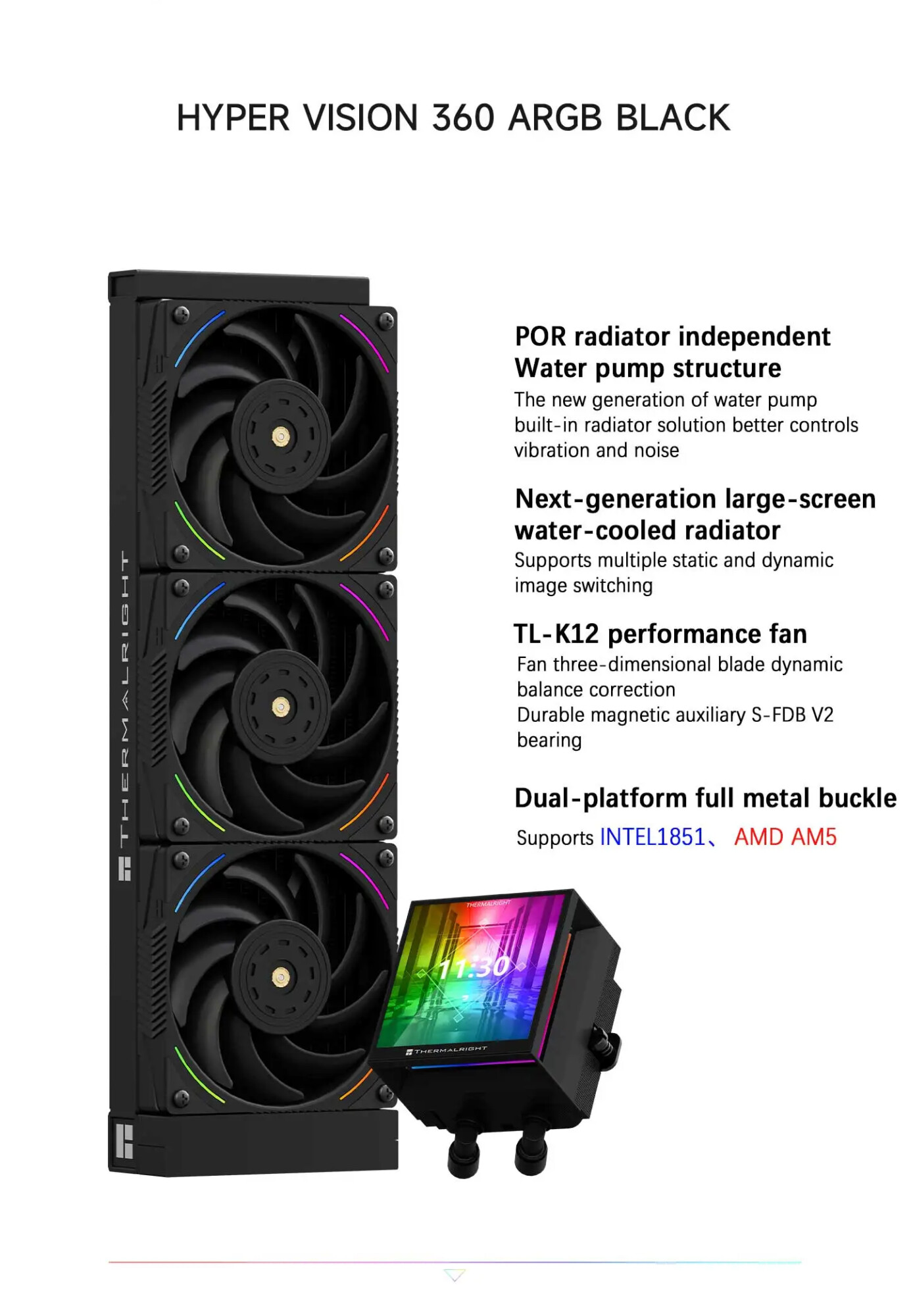 Thermalright Mjolnir Vision 360 ARGB BLACK CPU Water Cooler with LCD Screen Liquid Cooler for AM4 AM5 Intel LGA1851/115X/2011