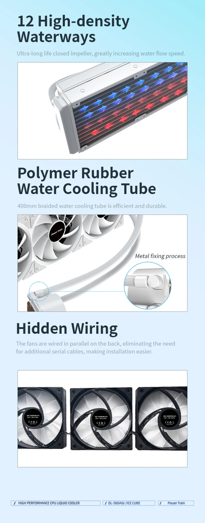 Power Train DL-360A DL-240A White/Black ARGB All -In -One Water -Cold Water Cooling Radiator 5V 3PIN ARGB Fan CPU Liquid Cooler