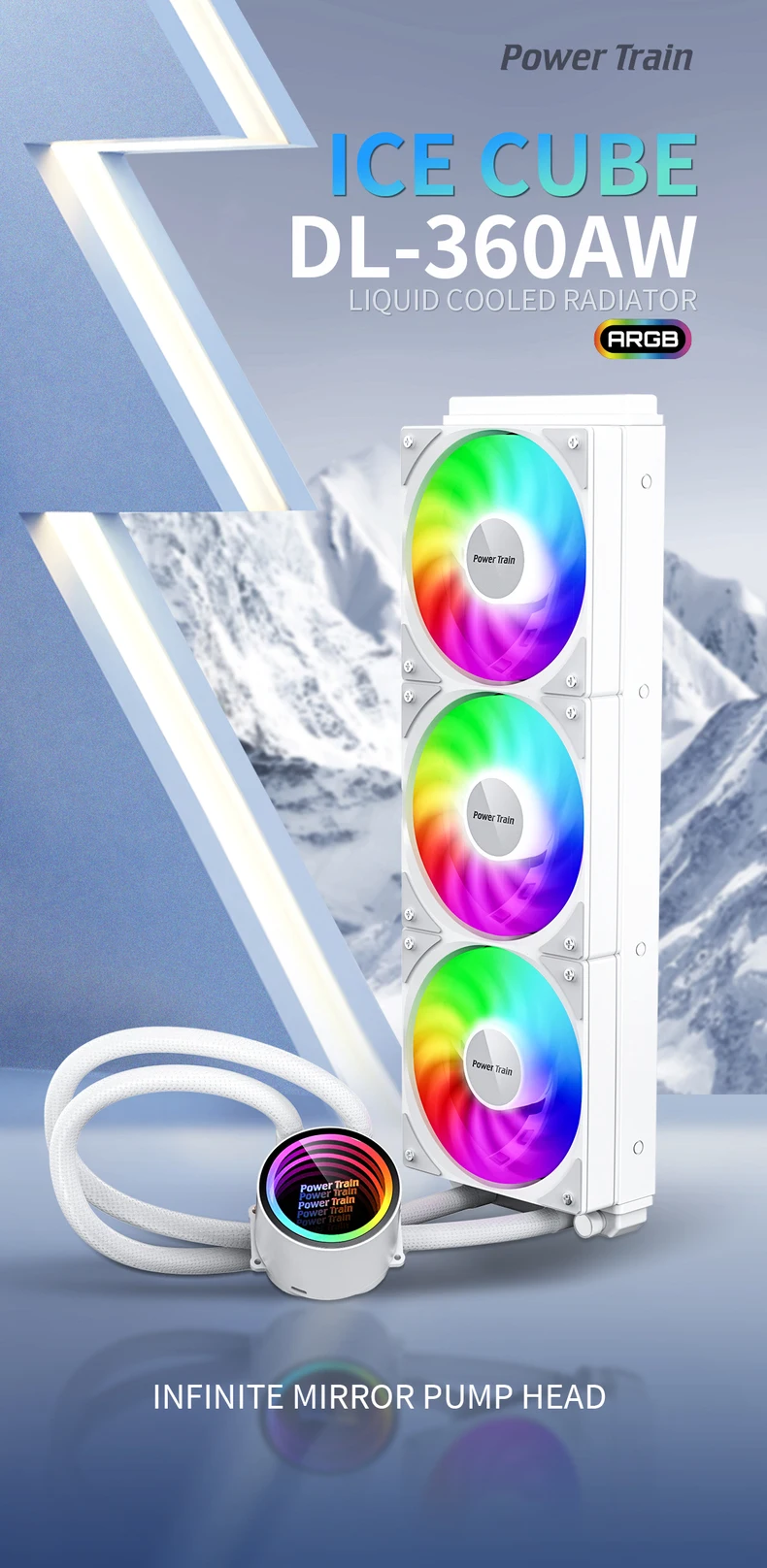 Power Train DL-360A DL-240A White/Black ARGB All -In -One Water -Cold Water Cooling Radiator 5V 3PIN ARGB Fan CPU Liquid Cooler