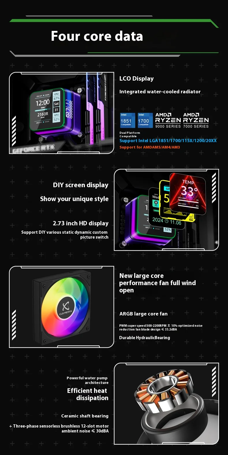 X-GAMERX S360 White/Black ARGB All-In-One LCD SCREEN AIO LIQUID COOLE Water Cooling Radiator 5V 3PIN ARGB Fan CPU Liquid Cooler