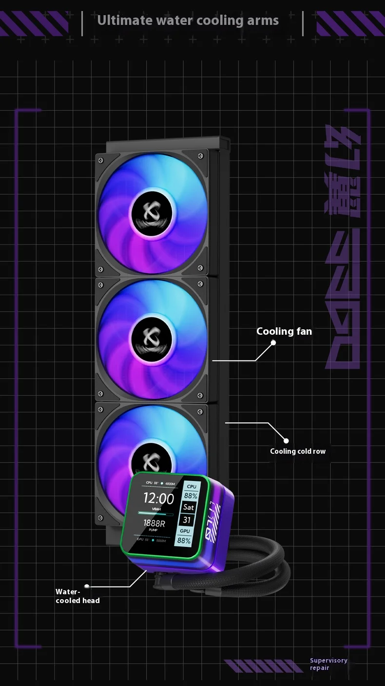 X-GAMERX S360 White/Black ARGB All-In-One LCD SCREEN AIO LIQUID COOLE Water Cooling Radiator 5V 3PIN ARGB Fan CPU Liquid Cooler