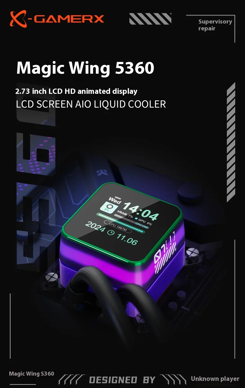 X-GAMERX S360 White/Black ARGB All-In-One LCD SCREEN AIO LIQUID COOLE Water Cooling Radiator 5V 3PIN ARGB Fan CPU Liquid Cooler