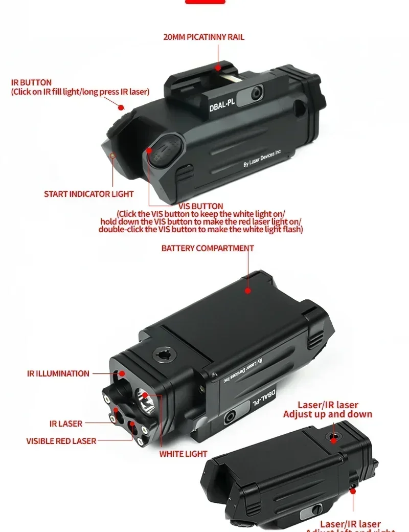 Tactical DBAL PL Hunting Light IR Flashlight Red Dot Laser Pointer Pistol Gloc Hanging IR Laser/LED Strobe Lamp For 20MM Rail Tactical DBAL PL Hunting Light IR Flashlight Red Dot Laser Pointer Pistol Gloc Hanging IR Laser/LED Strobe Lamp For 20MM Rail
