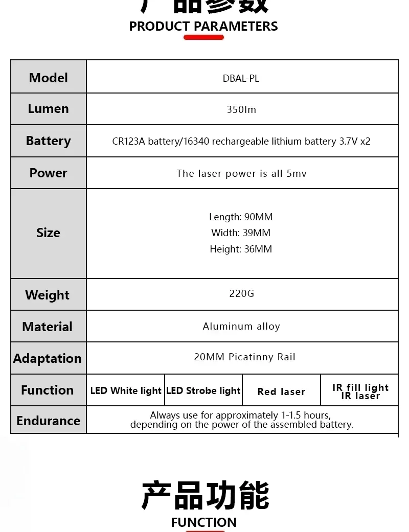 Tactical DBAL PL Hunting Light IR Flashlight Red Dot Laser Pointer Pistol Gloc Hanging IR Laser/LED Strobe Lamp For 20MM Rail Tactical DBAL PL Hunting Light IR Flashlight Red Dot Laser Pointer Pistol Gloc Hanging IR Laser/LED Strobe Lamp For 20MM Rail