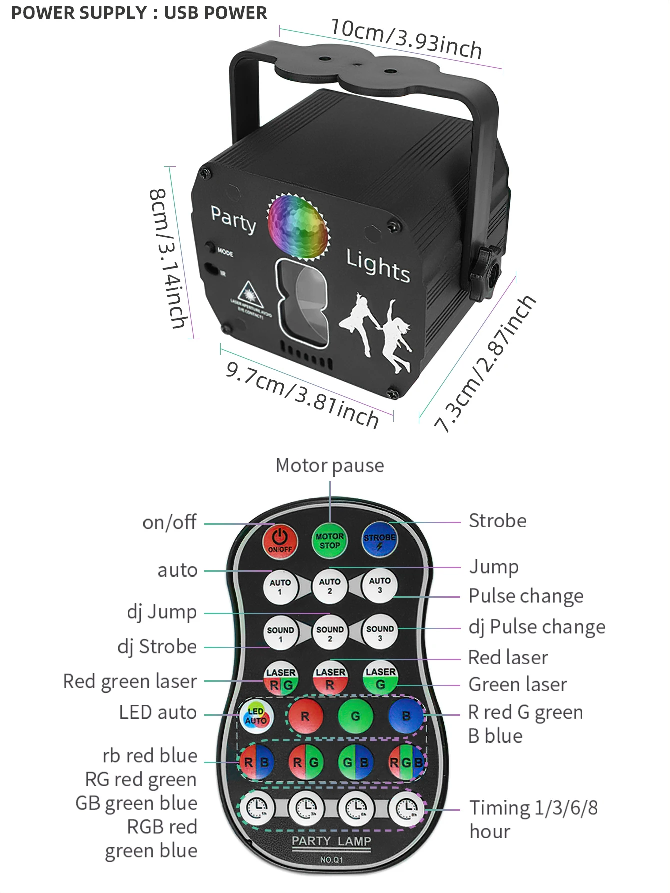 ALIEN RGB Mini DJ Disco Laser Light Projector USB Rechargeable LED UV Sound Strobe Stage Effect Wedding Xmas Holiday Party Lamp