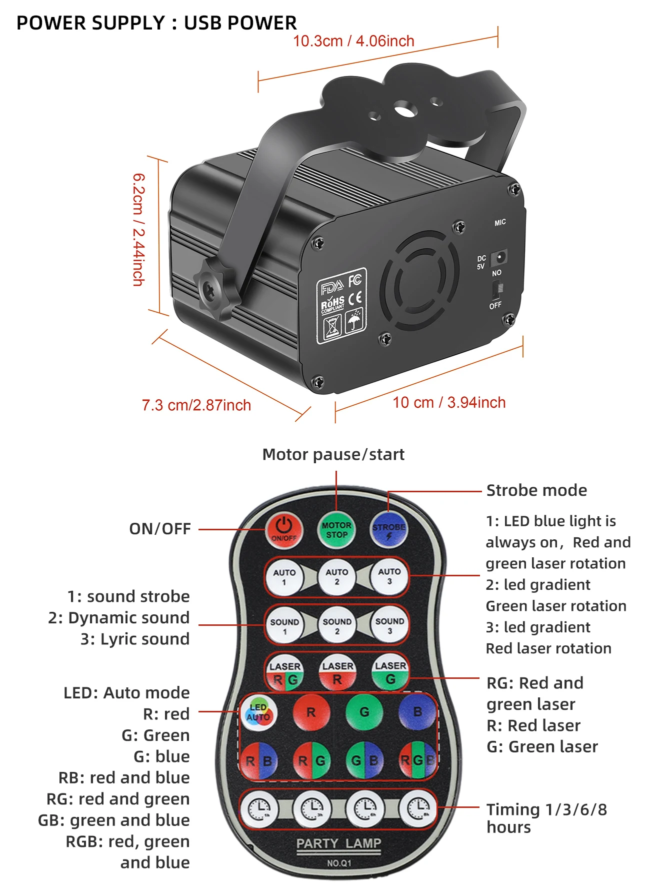 ALIEN RGB Mini DJ Disco Laser Light Projector USB Rechargeable LED UV Sound Strobe Stage Effect Wedding Xmas Holiday Party Lamp