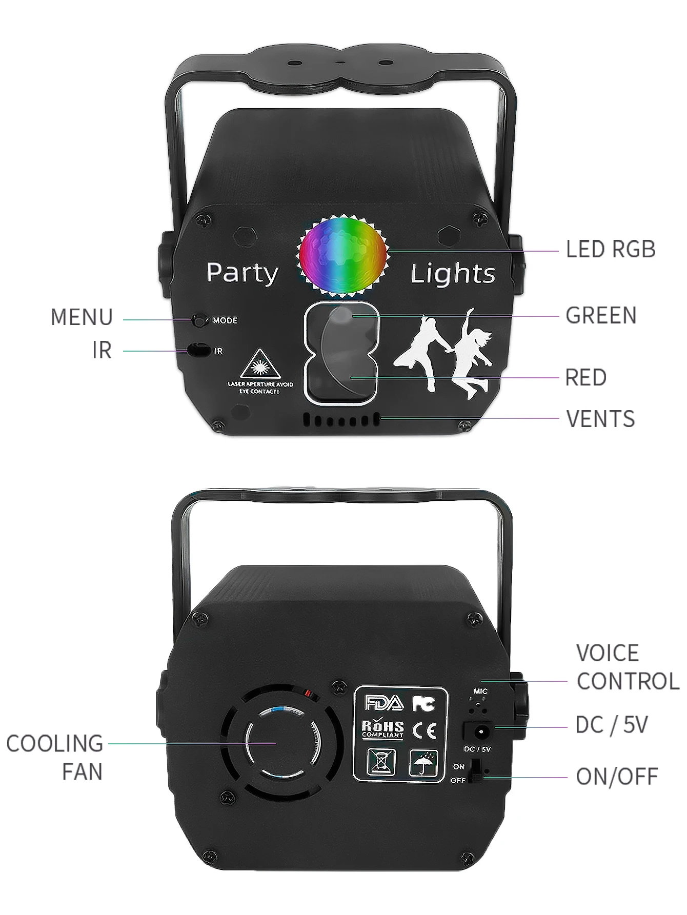 ALIEN RGB Mini DJ Disco Laser Light Projector USB Rechargeable LED UV Sound Strobe Stage Effect Wedding Xmas Holiday Party Lamp