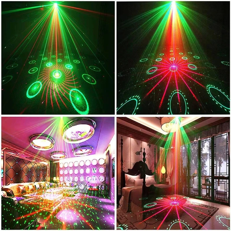 Stage DJ Party Laser Projector Disco Rugby Rechargeable USB Red Green Blue Strobe Lights Club Home Holiday Christmas Lights