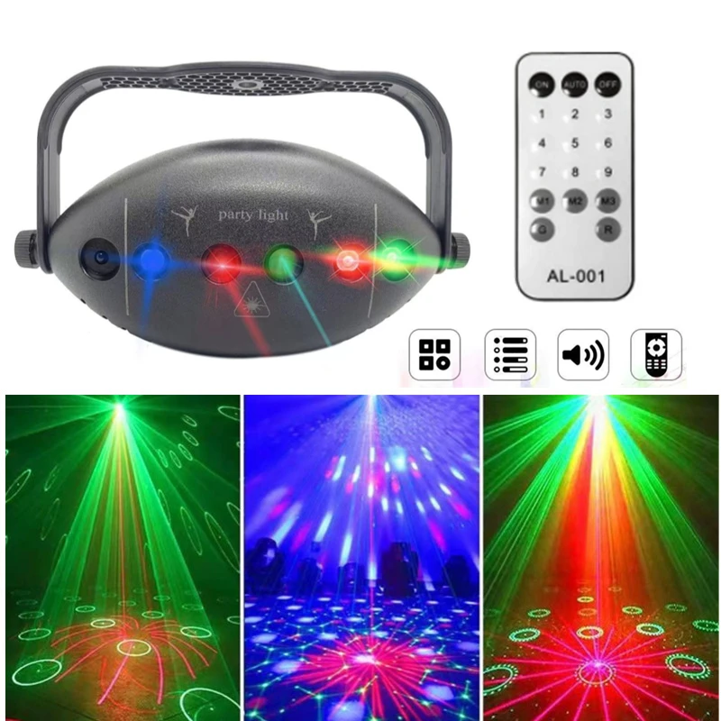 Stage DJ Party Laser Projector Disco Rugby Rechargeable USB Red Green Blue Strobe Lights Club Home Holiday Christmas Lights