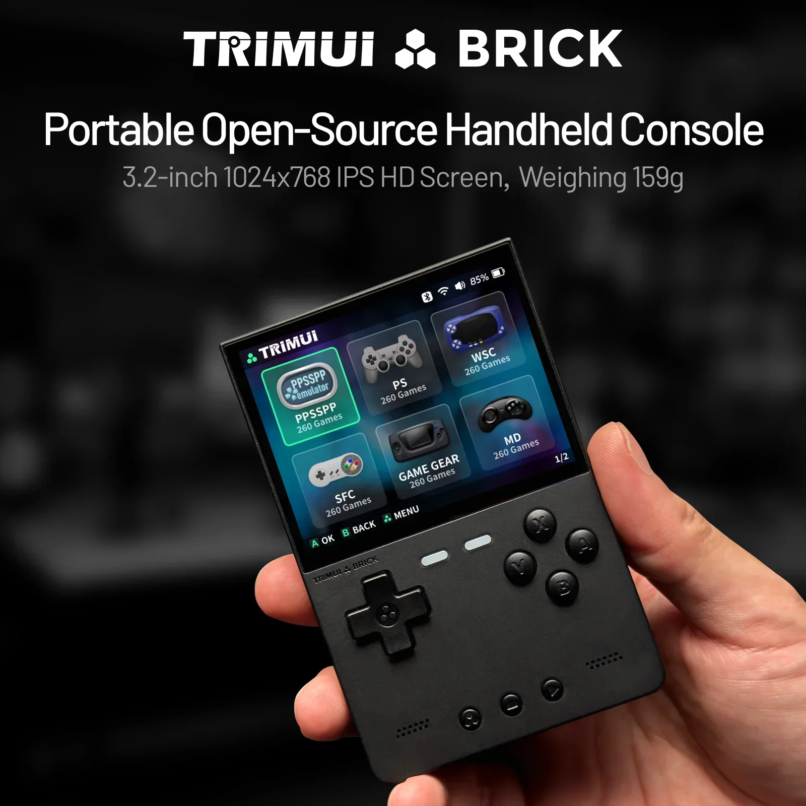 EAEY for TRIMUI BRICK Handheld Game Console 3.2'' IPS Screen A133P Linux System Trimui UI Metal Back Panel Key LED Lighting