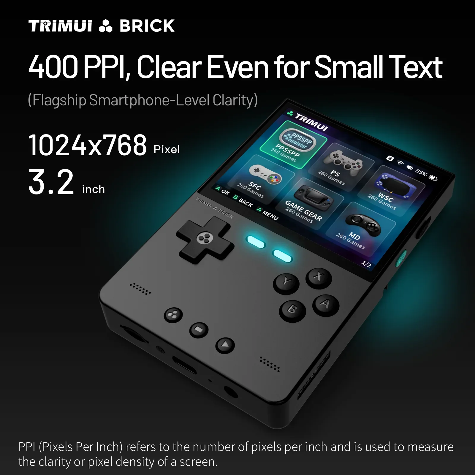 EAEY for TRIMUI BRICK Handheld Game Console 3.2'' IPS Screen A133P Linux System Trimui UI Metal Back Panel Key LED Lighting
