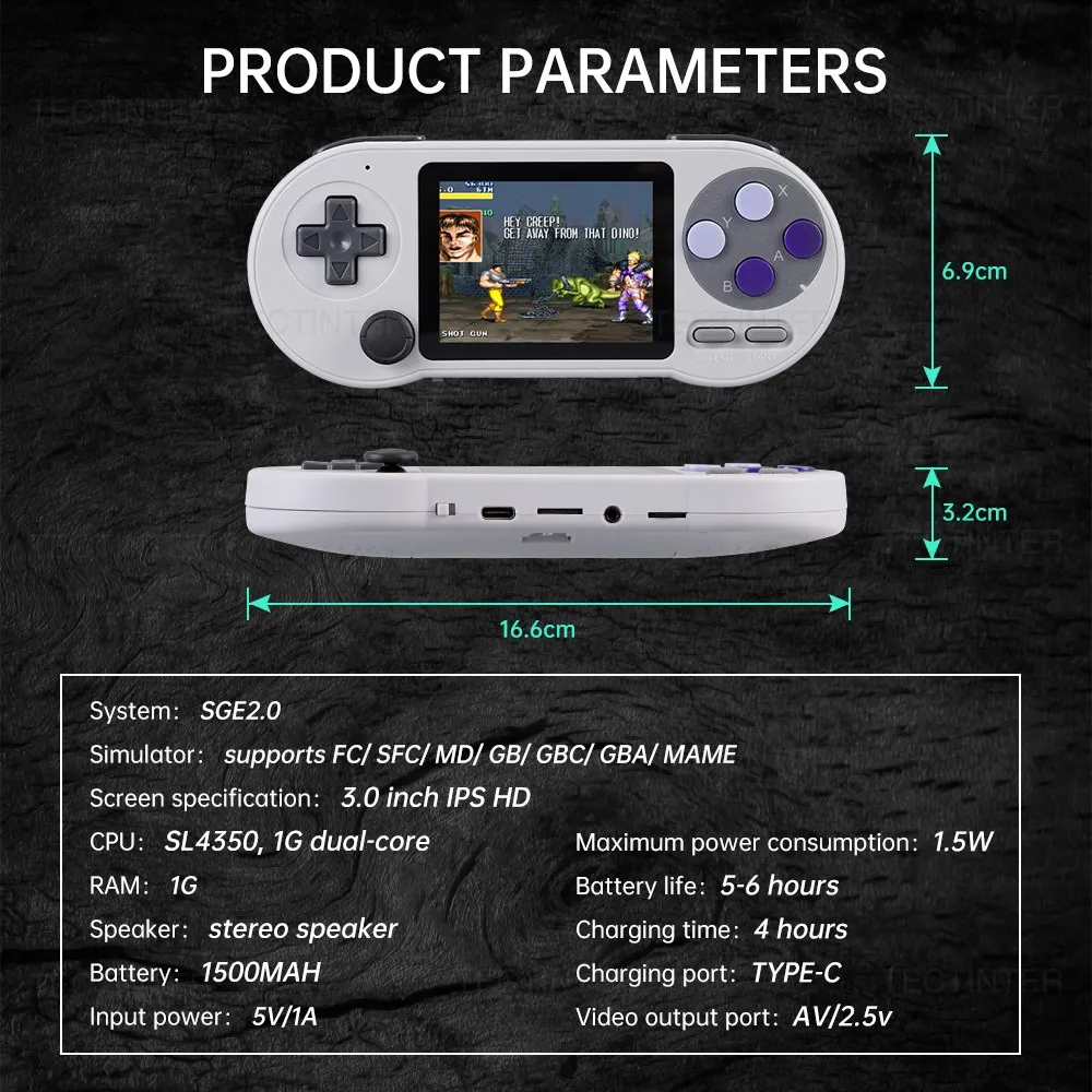 SF2000 3 inch IPS Screen Portable Handheld Game Player Video Game Console Built-in 8000+ Games Retro TV Game Player AV Output