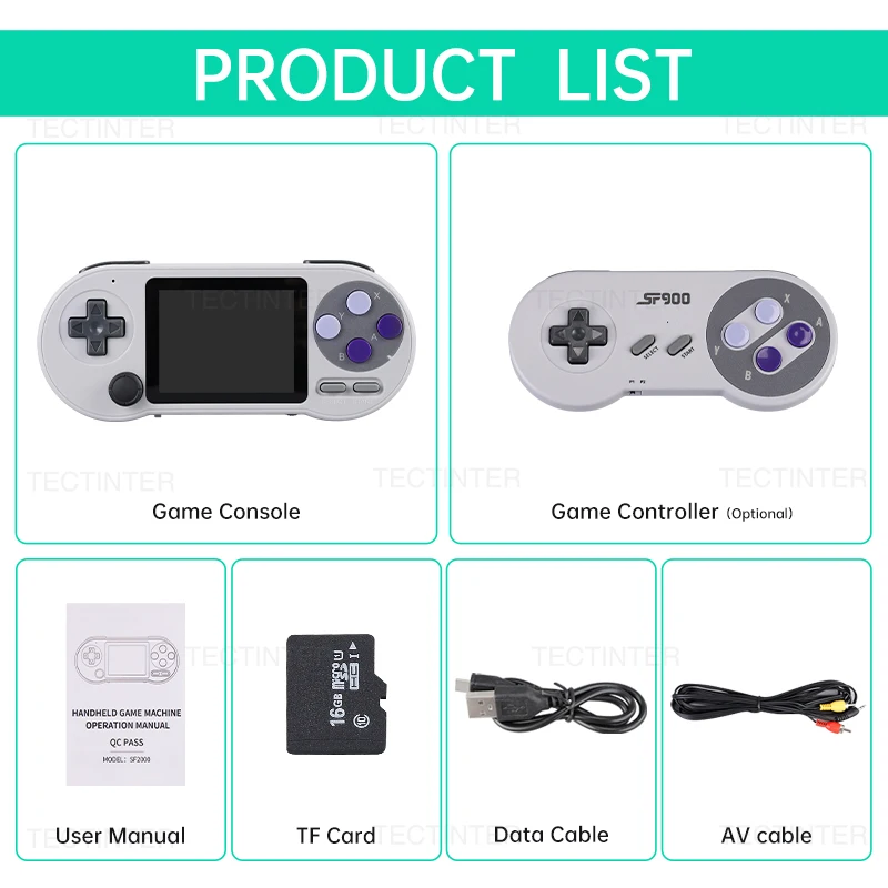 SF2000 3 inch IPS Screen Portable Handheld Game Player Video Game Console Built-in 8000+ Games Retro TV Game Player AV Output