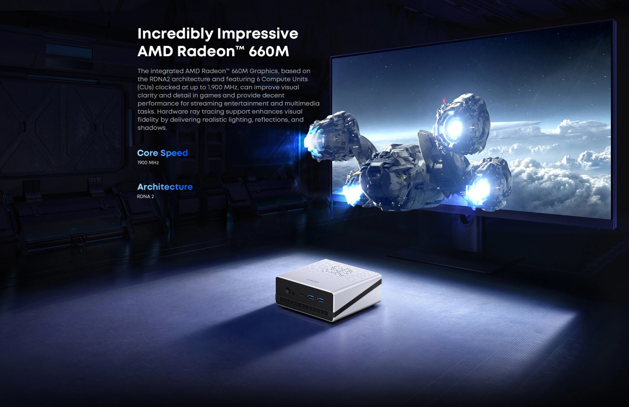 CHUWI UBox Mini PC AMD Ryzen 5 6600H 16GB DDR5 512GB SSD Windows 11 Pro 4K 144Hz Decording WiFi 6 BT 5.2 Extend M.2 1T*2 650g