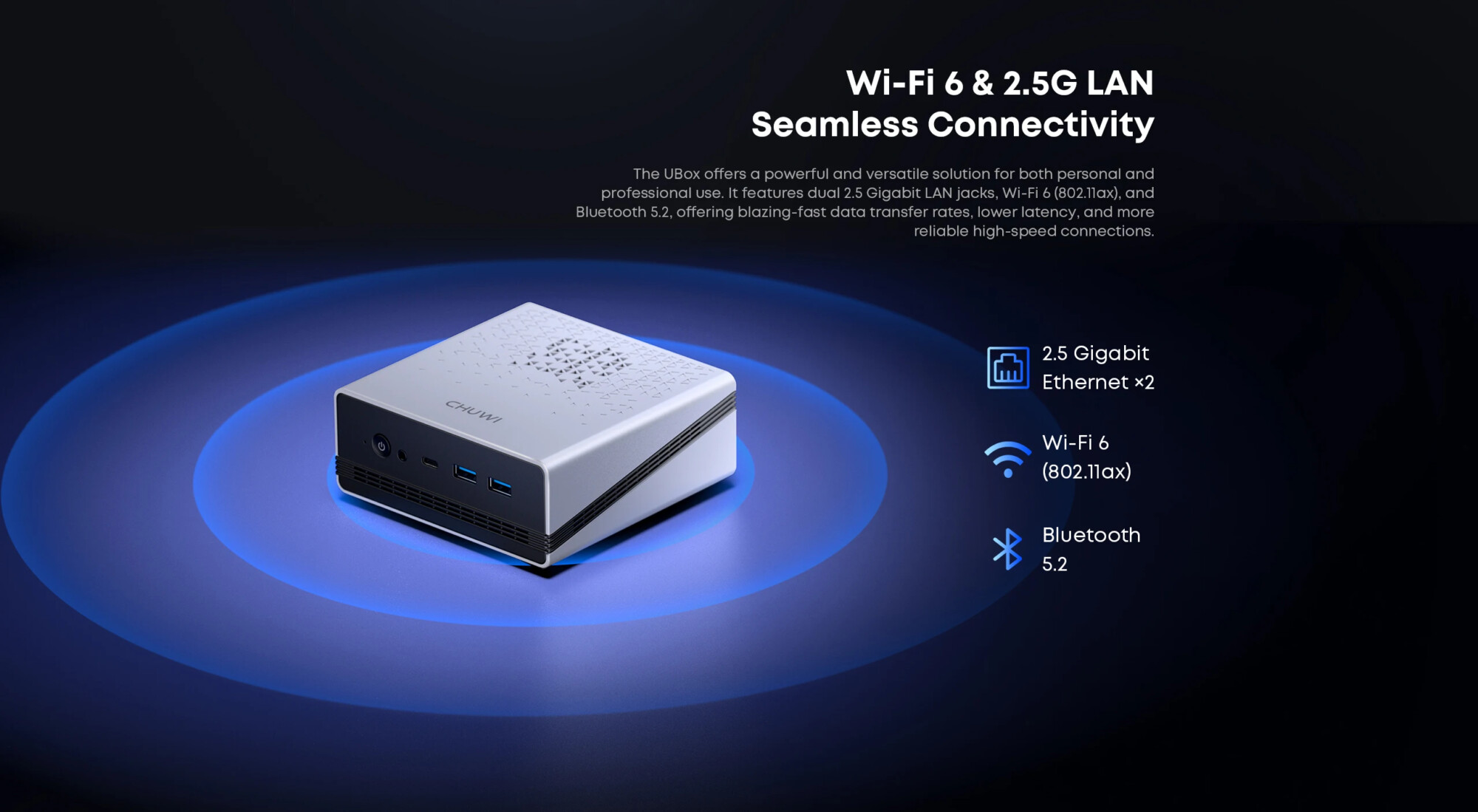 CHUWI UBox Mini PC AMD Ryzen 5 6600H 16GB DDR5 512GB SSD Windows 11 Pro 4K 144Hz Decording WiFi 6 BT 5.2 Extend M.2 1T*2 650g