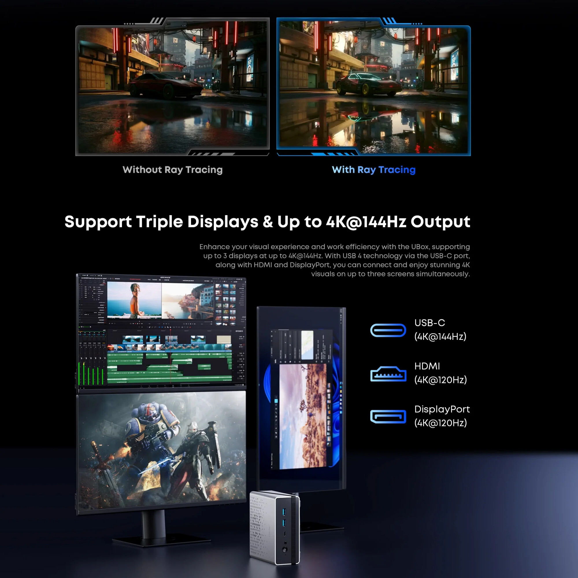 CHUWI UBox Mini PC AMD Ryzen 5 6600H 16GB DDR5 512GB SSD Windows 11 Pro 4K 144Hz Decording WiFi 6 BT 5.2 Extend M.2 1T*2 650g