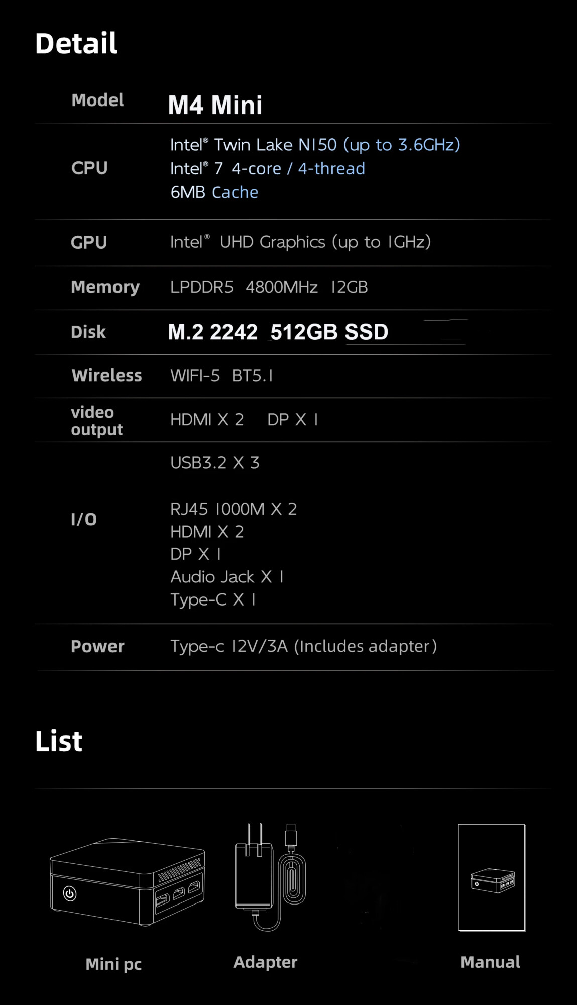 SOYO Mini PC M4 Mini Intel Twin Lake N150 CPU Windows 11 Pro Mini PC 12GB DDR5 512GB RAM WiFi5 BT5.2 Portable Desktop Computer