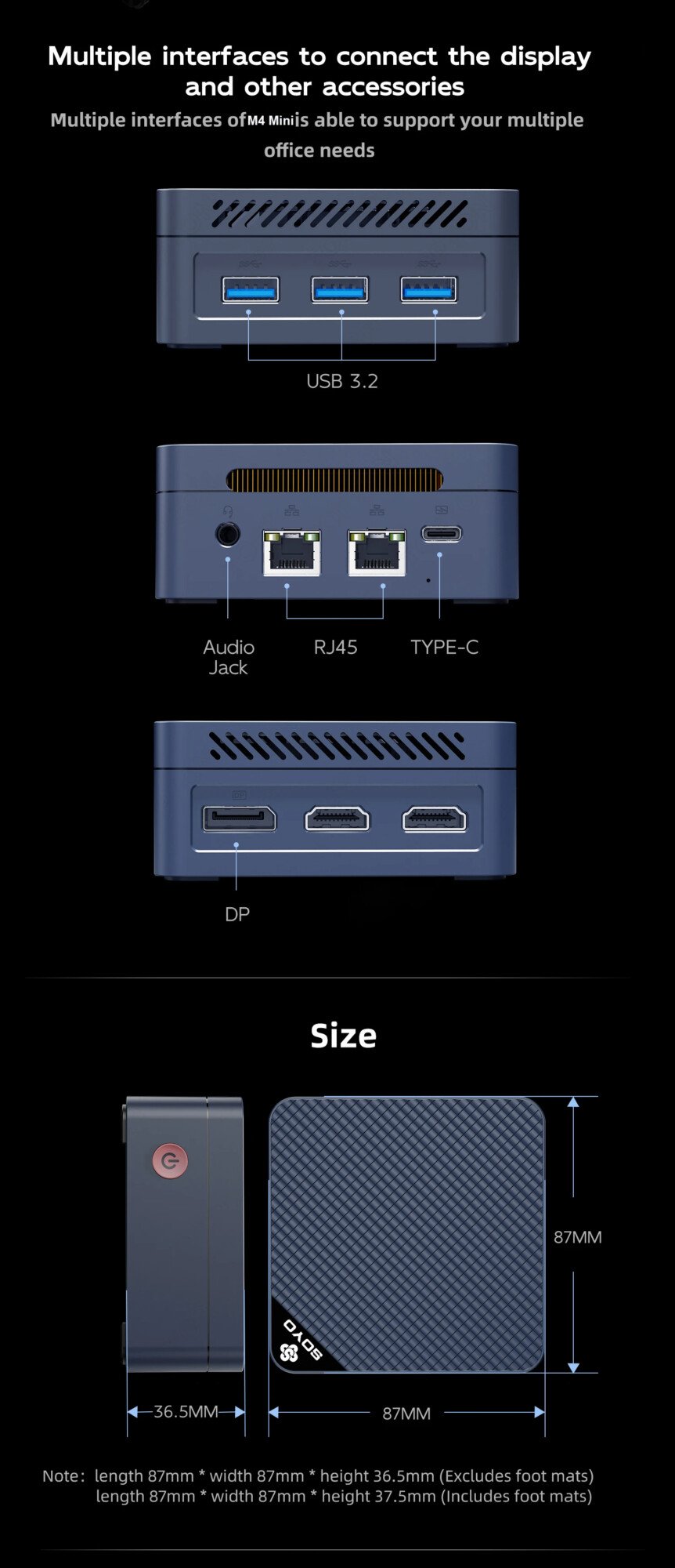 SOYO Mini PC M4 Mini Intel Twin Lake N150 CPU Windows 11 Pro Mini PC 12GB DDR5 512GB RAM WiFi5 BT5.2 Portable Desktop Computer