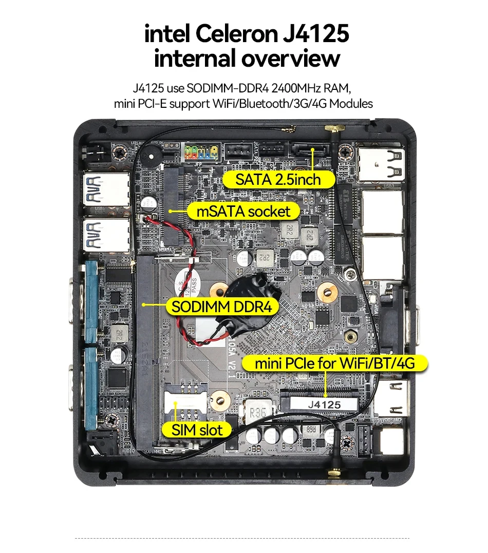 XCY Fanless Mini PC Intel Celeron J6412 J4125 2x GbE LAN 2x RS232 HDMI VGA WiFi 4G LTE Windows 10 Linux Industrial Computer