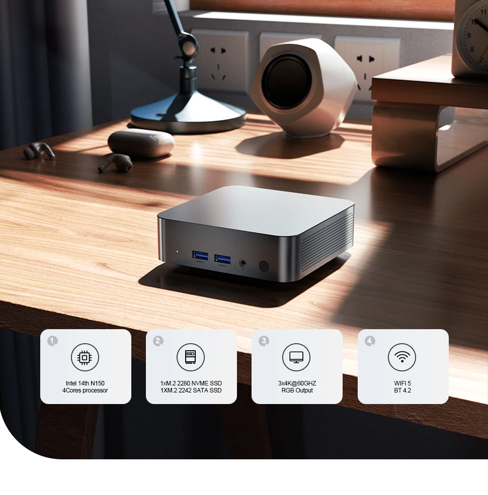 Chatreey Mini PC T9N100/T9H N150 WIFI5 Windows 11 Ultra Small Pocket Computer Dual SSD Full Function Type-C 4K 60Hz RGB Output