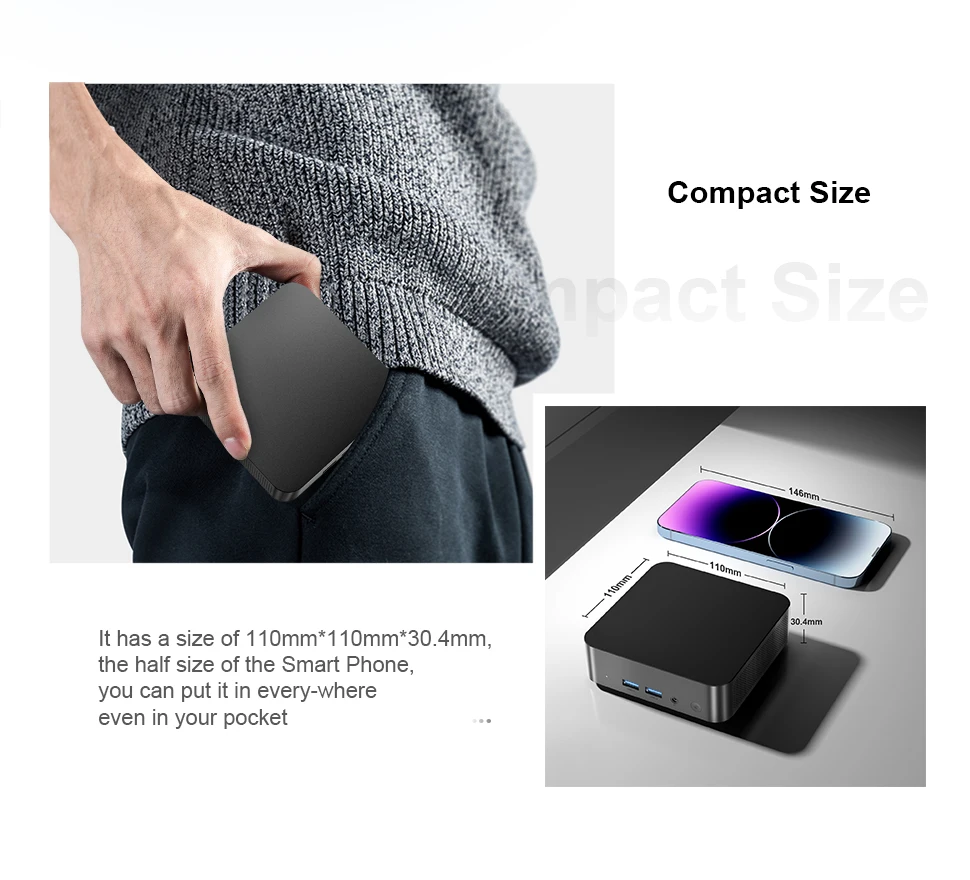 Chatreey Mini PC T9N100/T9H N150 WIFI5 Windows 11 Ultra Small Pocket Computer Dual SSD Full Function Type-C 4K 60Hz RGB Output